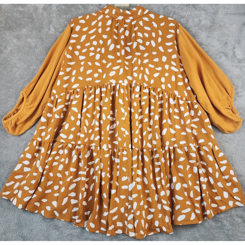 Umgee Shirt Womens Medium Mustard Yellow Polka Dot Tiered Babydoll Tunic - Picture 2 of 6